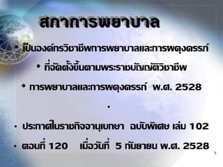 7
สภาการพยาบาล
• เป็ นองค์กรวิชาชีพการพยาบาลและการผดุงครรภ์
• ที่จัดตั้งขึ้นตามพระราชบัญญัติวิชาชีพ
• การพยาบาลและการผดุงครรภ์ พ.ศ. 2528
•
• ประกาศในราชกิจจานุเบกษา ฉบับพิเศษ เล่ม 102
• ตอนที่ 120 เมื่อวันที่ 5 กันยายน พ.ศ. 2528
 
