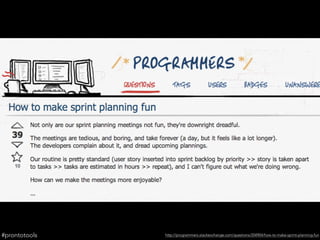 http://programmers.stackexchange.com/questions/204904/how-to-make-sprint-planning-fun#prontotools
 