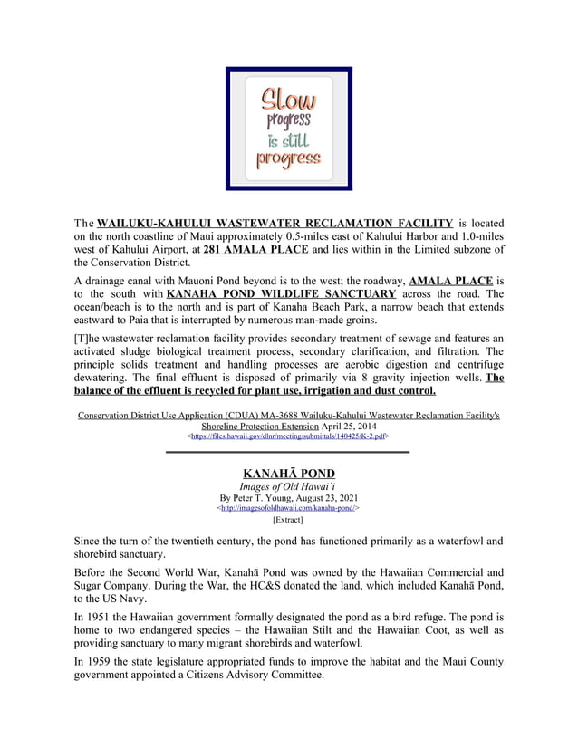 Kanaha Pond Wildlife Sanctuary Wetland in Jeopardy Water