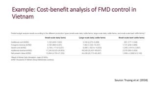 Example: Cost-benefit analysis of FMD control in
Vietnam
Source: Truong et al. (2018)
 