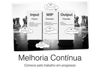 Melhoria Contínua
Comece pelo trabalho em progresso
 