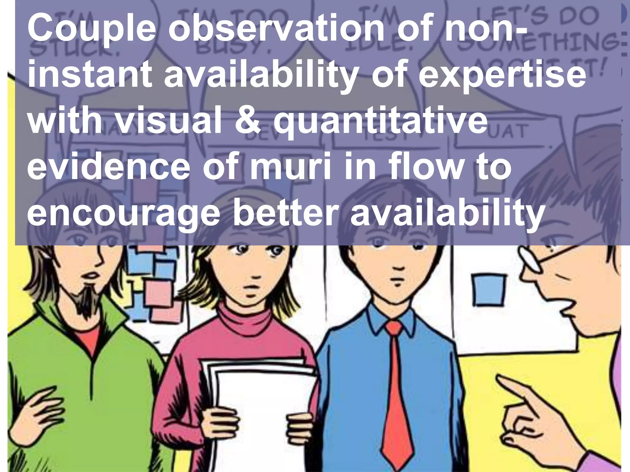 Couple observation of non-instant availability of expertise with visual & quantitative evidence of muri in flow to encourage better availability