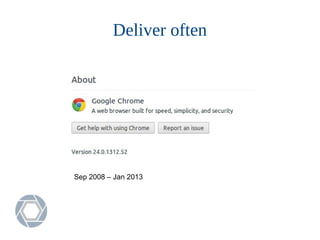 Deliver often
Sep 2008 – Jan 2013
 