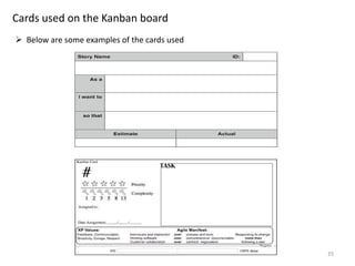 35
 Below are some examples of the cards used
Cards used on the Kanban board
 