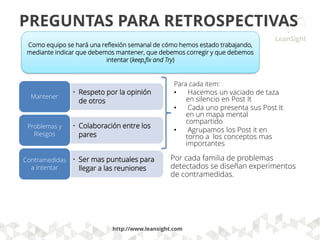 http://www.leansight.com
PRIMERA DIRECTIVA RETROSPECTIVAS
Independientemente de lo que descubramos,
entendemos y realmente creemos
que todo el mundo hizo el mejor trabajo que
podía,
dado lo que sabían en el momento,
sus destrezas y habilidades ,
los recursos disponibles
y la situación enfrentada.
 