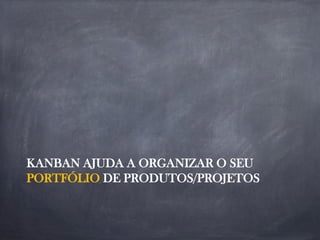 KANBAN AJUDA A ORGANIZAR O SEU
PORTFÓLIO DE PRODUTOS/PROJETOS
 