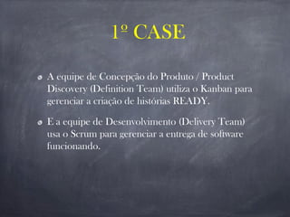 A equipe de Concepção do Produto / Product
Discovery (Definition Team) utiliza o Kanban para
gerenciar a criação de histórias READY.
E a equipe de Desenvolvimento (Delivery Team)
usa o Scrum para gerenciar a entrega de software
funcionando.
1º CASE
 