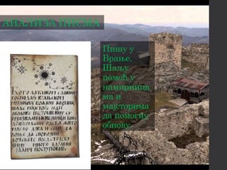 Пишу у
Врање.
Шаљу
помоћ у
намирница
ма и
мајсторима
да помогну
обнову.
АНАЛИЗА ПИСМА
 