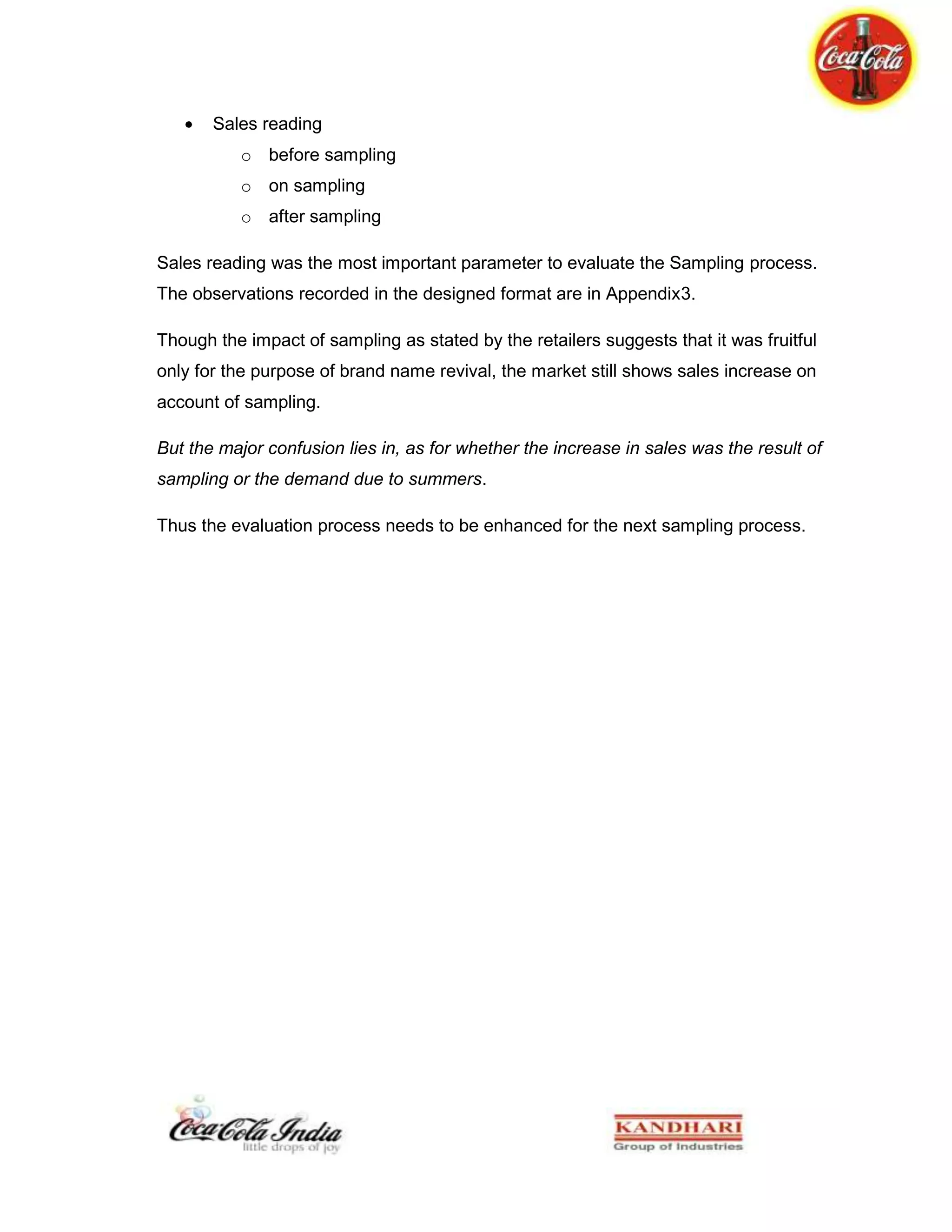 Coca-Cola Summer Internship Report