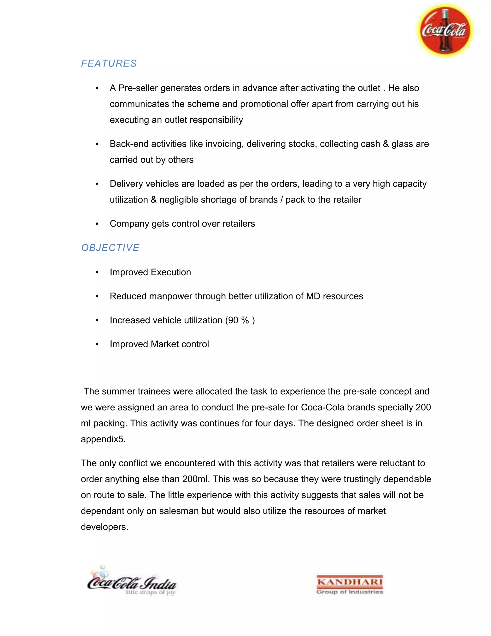 Coca-Cola Summer Internship Report