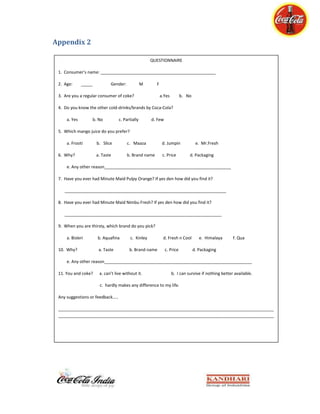 Coca-Cola Summer Internship Report