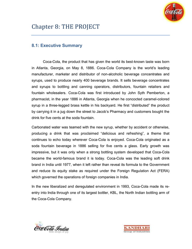 CocaCola Summer Internship Report
