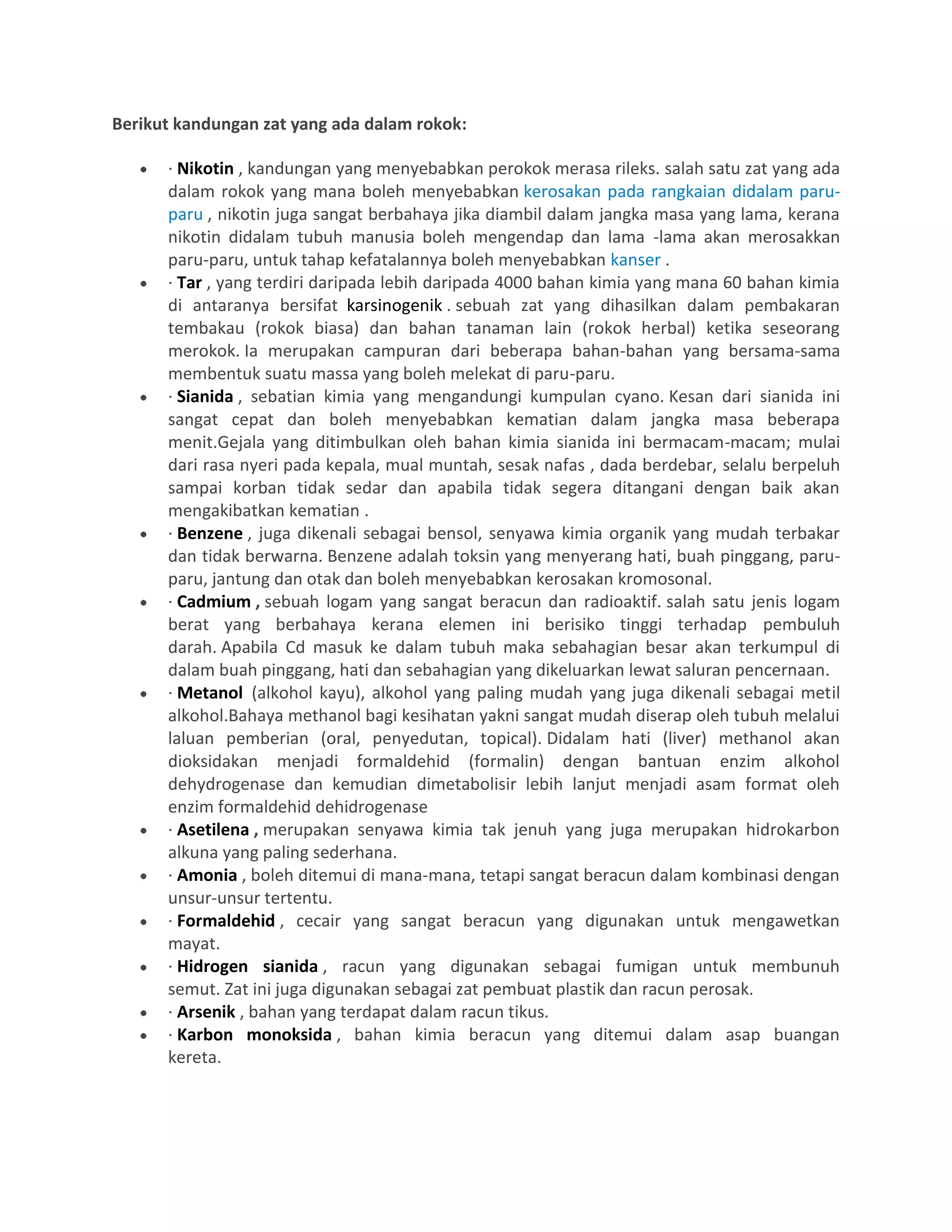 Kandungan Zat Berbahaya Dalam Rokok Docx Kandungan Zat Berbahaya Dalam Rokok Docx
