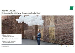 |
Bechtle Clouds.
Enterprise flexibility at the push of a button
12.12.2019 Bechtle AG 6
Cloud platform:
bechtle-clouds.com
Multi-cloud service provider
Major brands plus self-
developed services
 