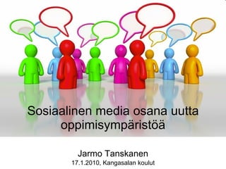 Sosiaalinen media osana uutta oppimisympäristöä Jarmo Tanskanen 17.1.2010, Kangasalan koulut 