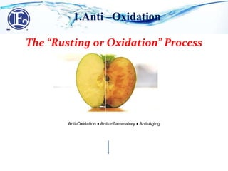 The “Rusting or Oxidation” Process
Oxidation = Aging = Sickness
KANGEN™ Breakthrough Technology
Anti-Oxidation ♦ Anti-Inflammatory ♦ Anti-Aging
1.Anti –Oxidation
 