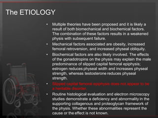 Clinically, the patient may report hip pain, medial thigh pain, and/or knee pain; an acute or insidious onset of a limp; and decreased range of motion of the hip.