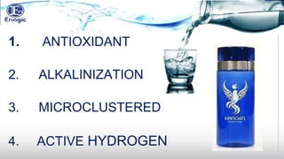 1. ANTIOXIDANT
2. ALKALINIZATION
3. MICROCLUSTERED
4. ACTIVE HYDROGEN
 