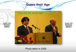 Enagic CEO
Hironari
Oshiro
Enagic USA
Business
Advisor
They are the same age! 69 years old.
Guess their Age
Photo taken in 2009
 