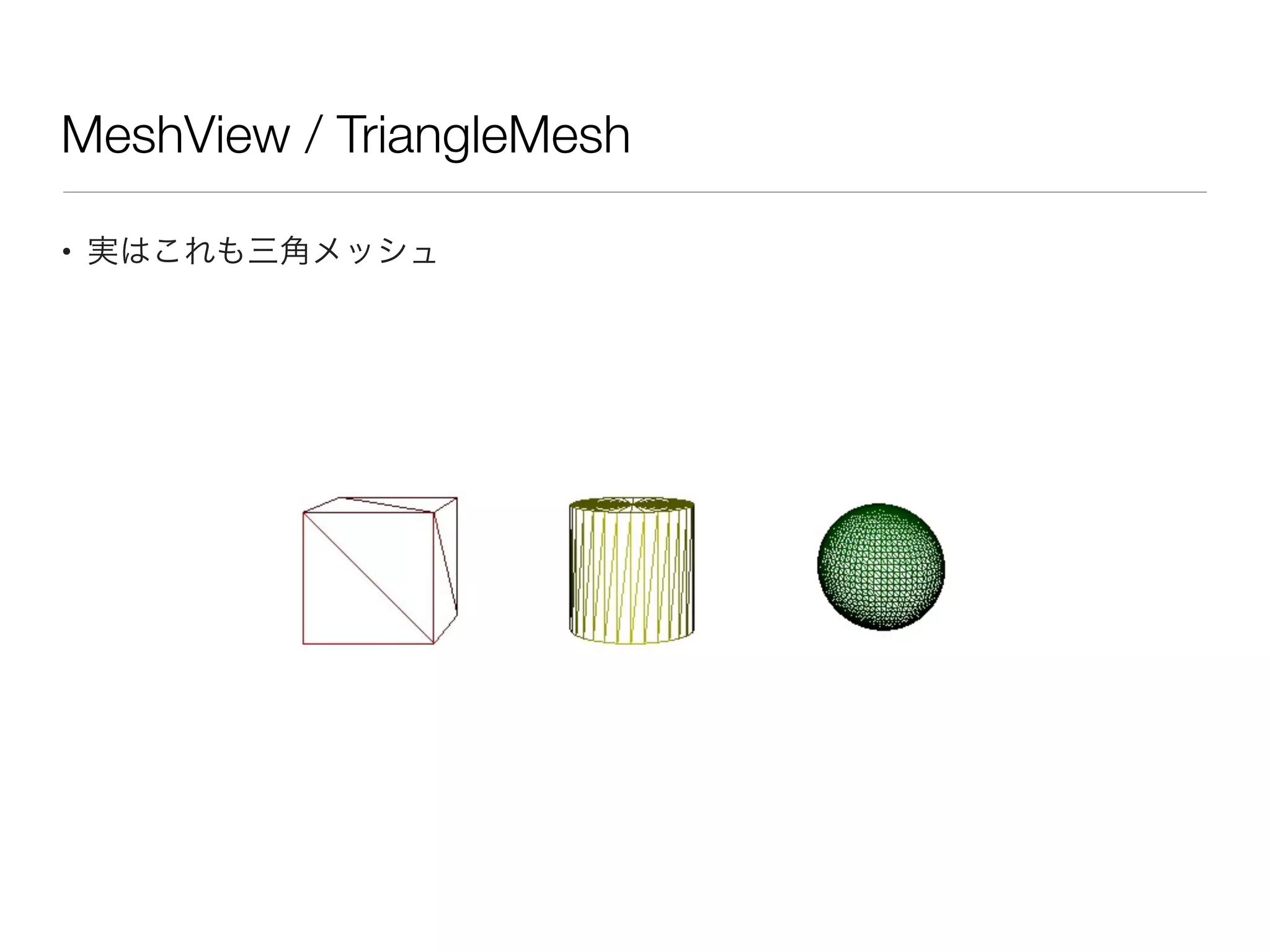 MeshView / TriangleMesh
• 実はこれも三角メッシュ
 