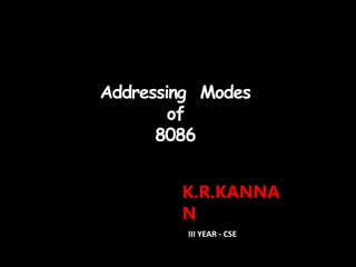 Addressing Modes
of
8086
K.R.KANNA
N
III YEAR - CSE
 