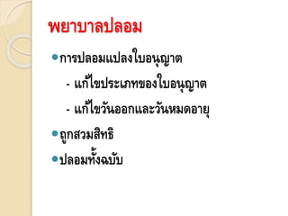 พยาบาลปลอม
การปลอมแปลงใบอนุญาต
- แก้ไขประเภทของใบอนุญาต
- แก้ไขวันออกและวันหมดอายุ
ถูกสวมสิทธิ
ปลอมทั้งฉบับ
 