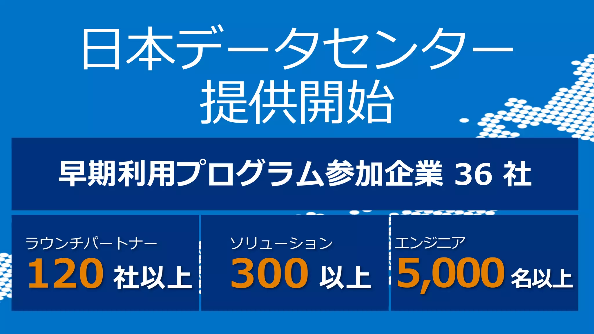 5,000 
300 
120 
日本データセンター 提供開始  