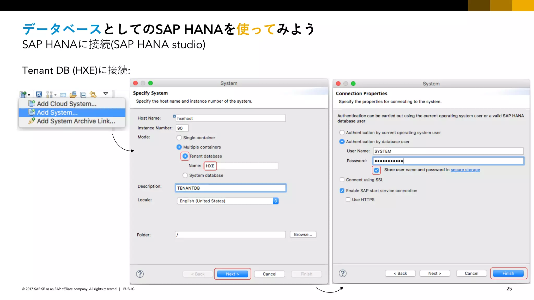 25PUBLIC© 2017 SAP SE or an SAP affiliate company. All rights reserved. ǀ
SAP HANA
SAP HANA (SAP HANA studio)
Tenant DB (HXE) :
 