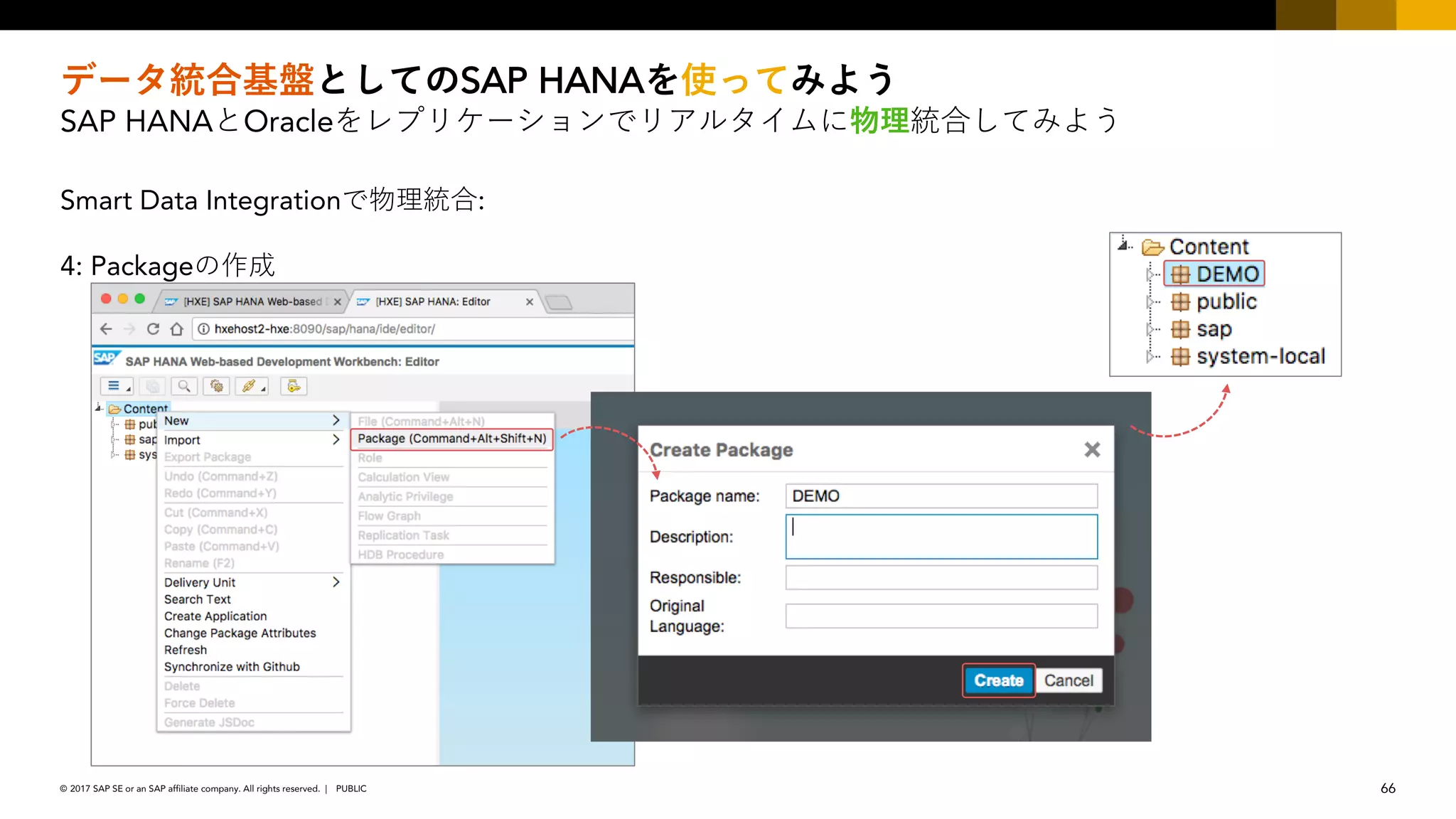 66PUBLIC© 2017 SAP SE or an SAP affiliate company. All rights reserved. ǀ
SAP HANA
SAP HANA Oracle
Smart Data Integration :
4: Package
 