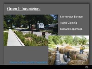 Green Infrastructure
                                                   Stormwater Storage

                                                   Traffic Calming

                                                   Sidewalks (porous)




 Photos Courtesy of URS Corporation
                       Water Services Department                        28
 