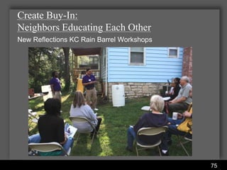 Create Buy-In:
Neighbors Educating Each Other
New Reflections KC Rain Barrel Workshops




                    Water Services Department
                                                75
 