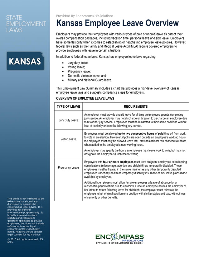 Kansas Employee Leave Laws PDF