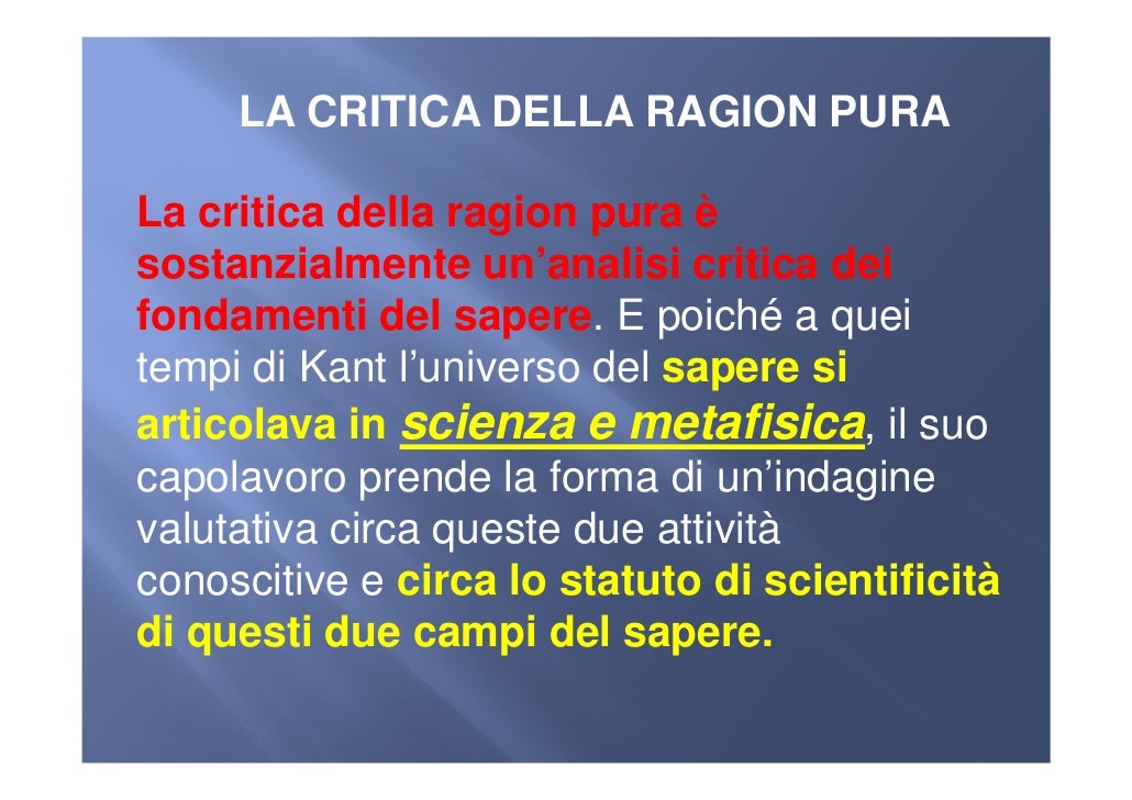 Critica Della Ragion Pura Riassunto