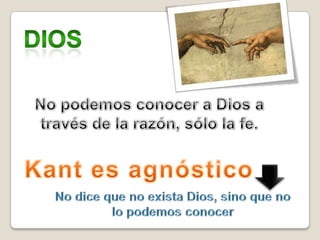 ¿Quédebohacer? ÉticaParte del sujeto, de surazónpráctica.  Es una moral autónoma. No heteronoma. MoralEl deber por el deber mismoNo por: la felicidadNi el interésKantImperativo categórico