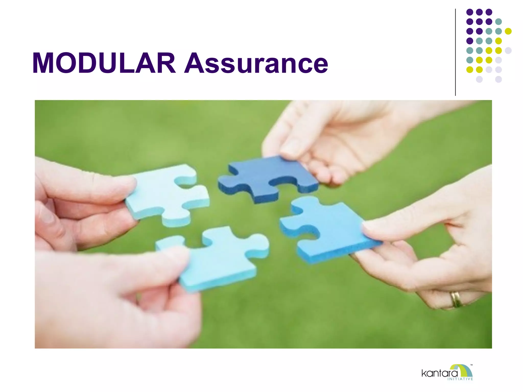 Component Services
Responding to industry
experts Kantara
members developed
the modular component
service approach.
Component Services:
•  Identity Proofing /
Verification
•  Credential Issuance
and Management
Identity
Proofing &
Verification
Organizational
Trust
Credential &
Token
Management
Credential
Service
Provider
 