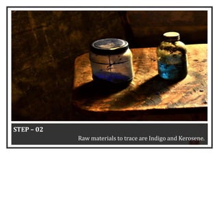 3
1
STEP – 02
Raw materials to trace are Indigo and Kerosene.
 