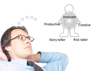 Productive Creative
Story teller Risk taker
Innovate
 