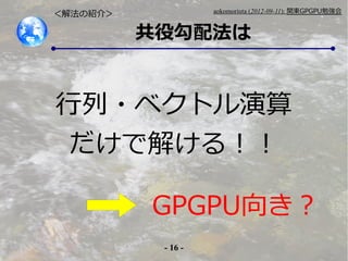 - 16 -
aokomoriuta (2012-09-11): v|GPGPU㏊
۹䷨
ⷨνB飾
GPGPU򤭣
?٥ȥ
ǽ⤱룡
 