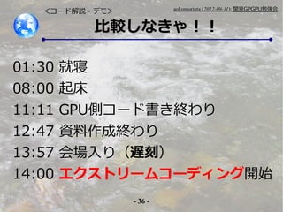 - 36 -
aokomoriuta (2012-09-11): v|GPGPU㏊
^ʤ㣡
`ɽh?ǥ⣾
01:30 
08:00 
11:11 GPUȥ`ɕK
12:47 YɽK
13:57 ꣨Ẉ
14:00 ȥ`ॳ`ǥ_ʼ
 