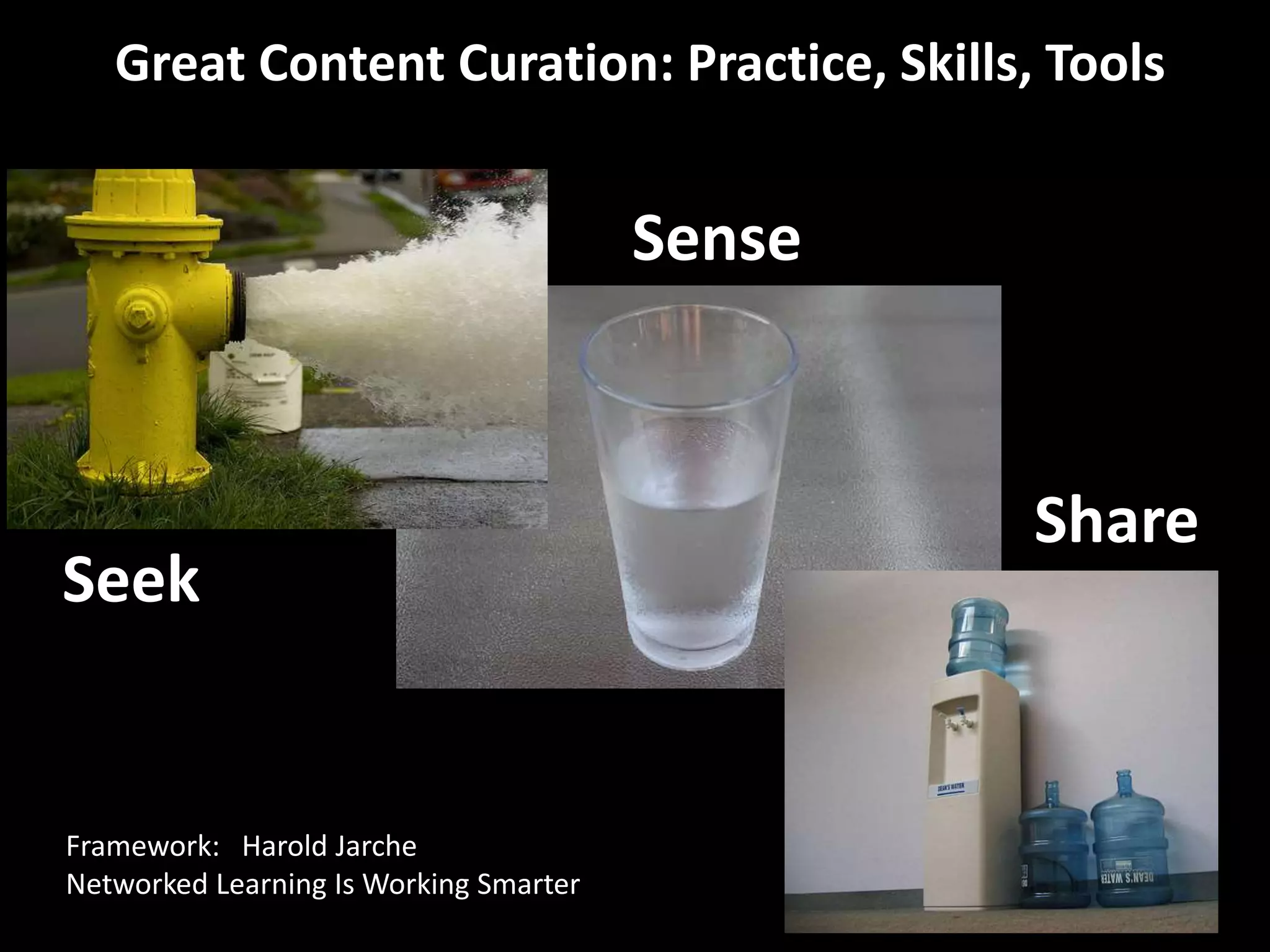 Great Content Curation: Practice, Skills, Tools
Framework: Harold Jarche
Networked Learning Is Working Smarter
Seek
Sense
Share
 
