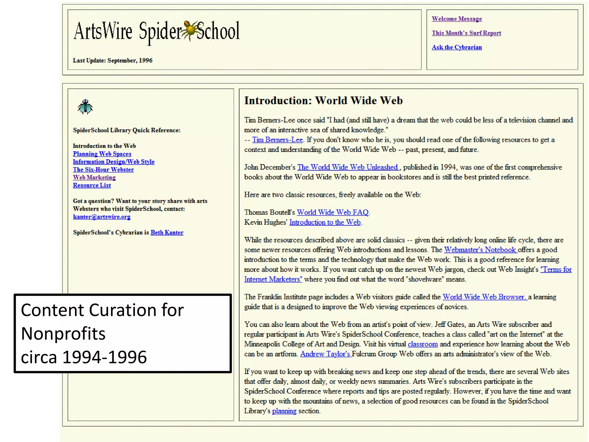 Content Curation for
Nonprofits
circa 1994-1996
 