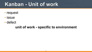 Kanban - Unit of work
• request
• issue
• defect
unit of work - specific to environment
47
 
