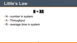 Little’s Law
N = XR
• N - number in system
• X - Throughput
• R - average time in system
99
 