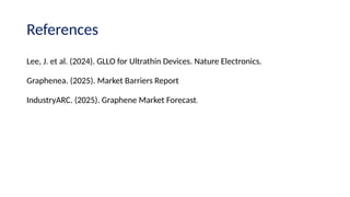 References
Lee, J. et al. (2024). GLLO for Ultrathin Devices. Nature Electronics.
Graphenea. (2025). Market Barriers Report
IndustryARC. (2025). Graphene Market Forecast.
 