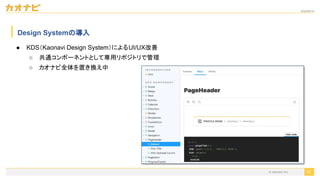 2020/09/19
● KDS（Kaonavi Design System）によるUI/UX改善
○ 共通コンポーネントとして専用リポジトリで管理
○ カオナビ全体を置き換え中
© kaonavi Inc.
Design Systemの導入
67
 