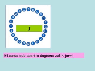 J Etzanda edo eserita dagoena zutik jarri. 