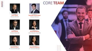 Sharon Kholi
Sr. Actuarial Manager
Sharana Mehta
Sr. Actuarial Manager
Jenil Shah
Actuary (Partner)
Anil Sevak
Technical Head (EB)
Hiral Rambhia
Client Relations Head (EB)
Saurabh Kochrekar
Actuary (Partner)
 