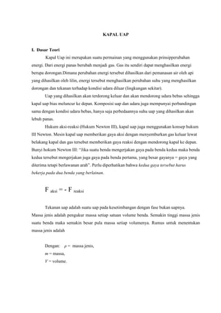 KAPAL UAP
I. Dasar Teori
Kapal Uap ini merupakan suatu permainan yang menggunakan prinsipperubahan
energi. Dari energi pan...