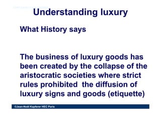 Understanding luxuryUnderstanding luxury
COPY RIGHT J.N. KAPFERERCOPY RIGHT J.N. KAPFERER
What History saysWhat History sa...