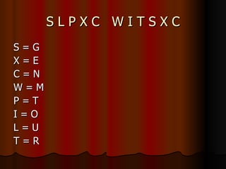S L P X C  W I T S X C S = G X = E C = N W = M P = T I = O L = U T = R 